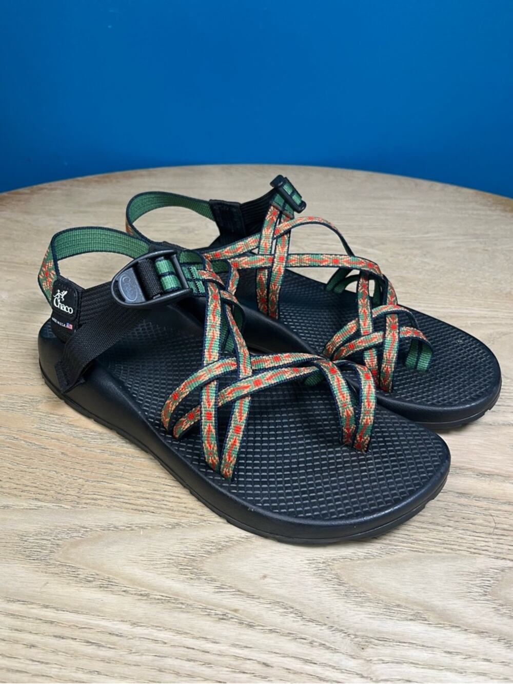 Chaco ZX/2 Cloud Dual Strap Cushioned Sandal Hiking Green Red Women’s Size 11